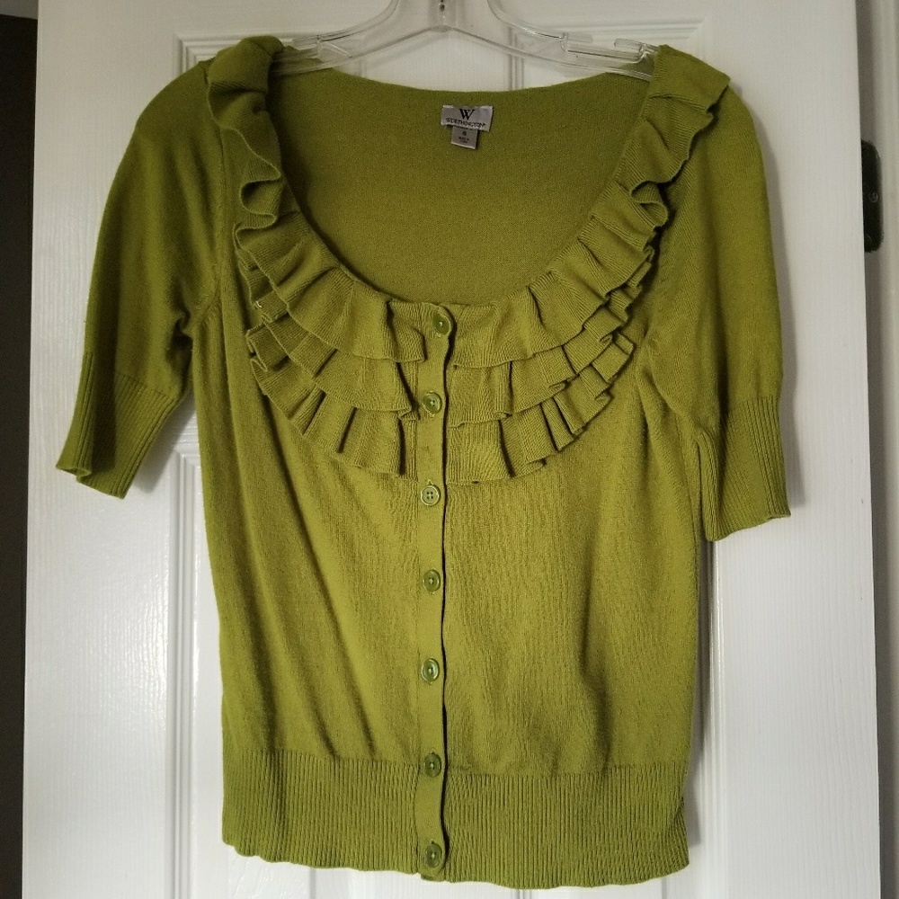 Worthington Olive Green Ruffle Sweater